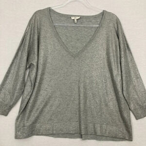 Joie Light Gray Metallic‎ Wool Cashmere Blend V Neck Light Knit Top Medium